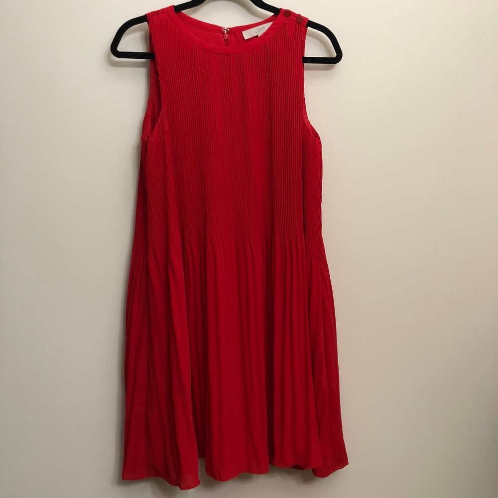 Loft Red Pleated Dress